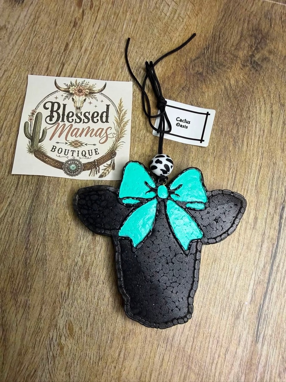 Cow Head Car Freshie with Teal Bow